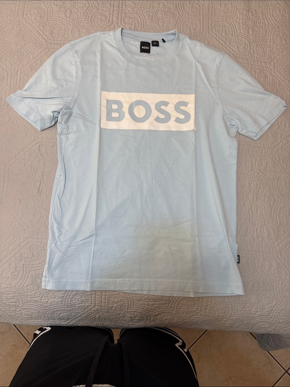 Boss Light Blue Crewneck Tee with White Logo Panel